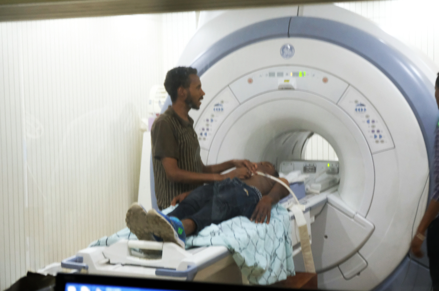 Patient prepared for cardiac MRI