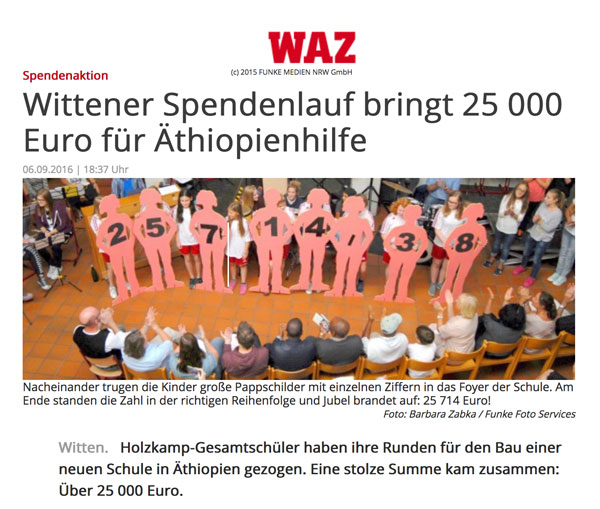 Die WAZ berichtet über den Spendelauf der Holzkamp Schule 2016