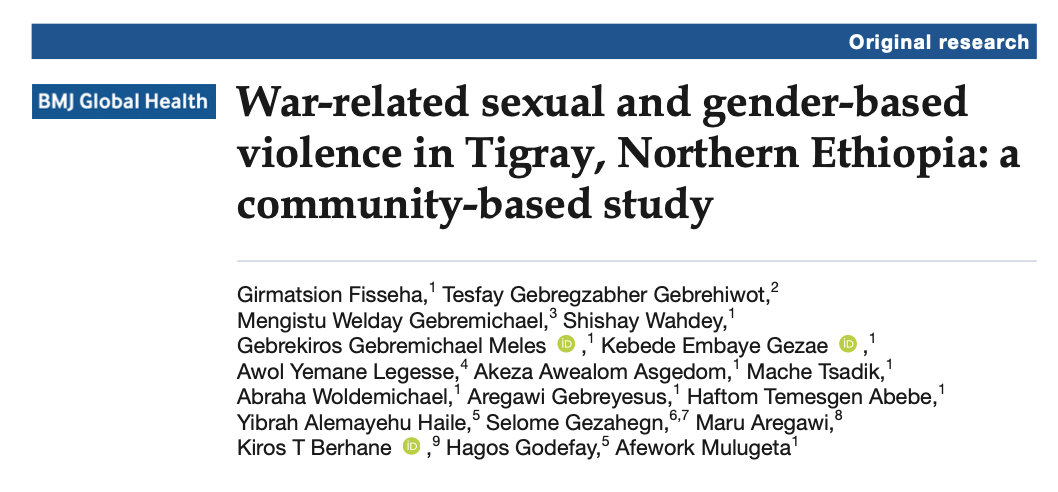 War-related sexual and gender-based violence in Tigray, Northern Ethiopia